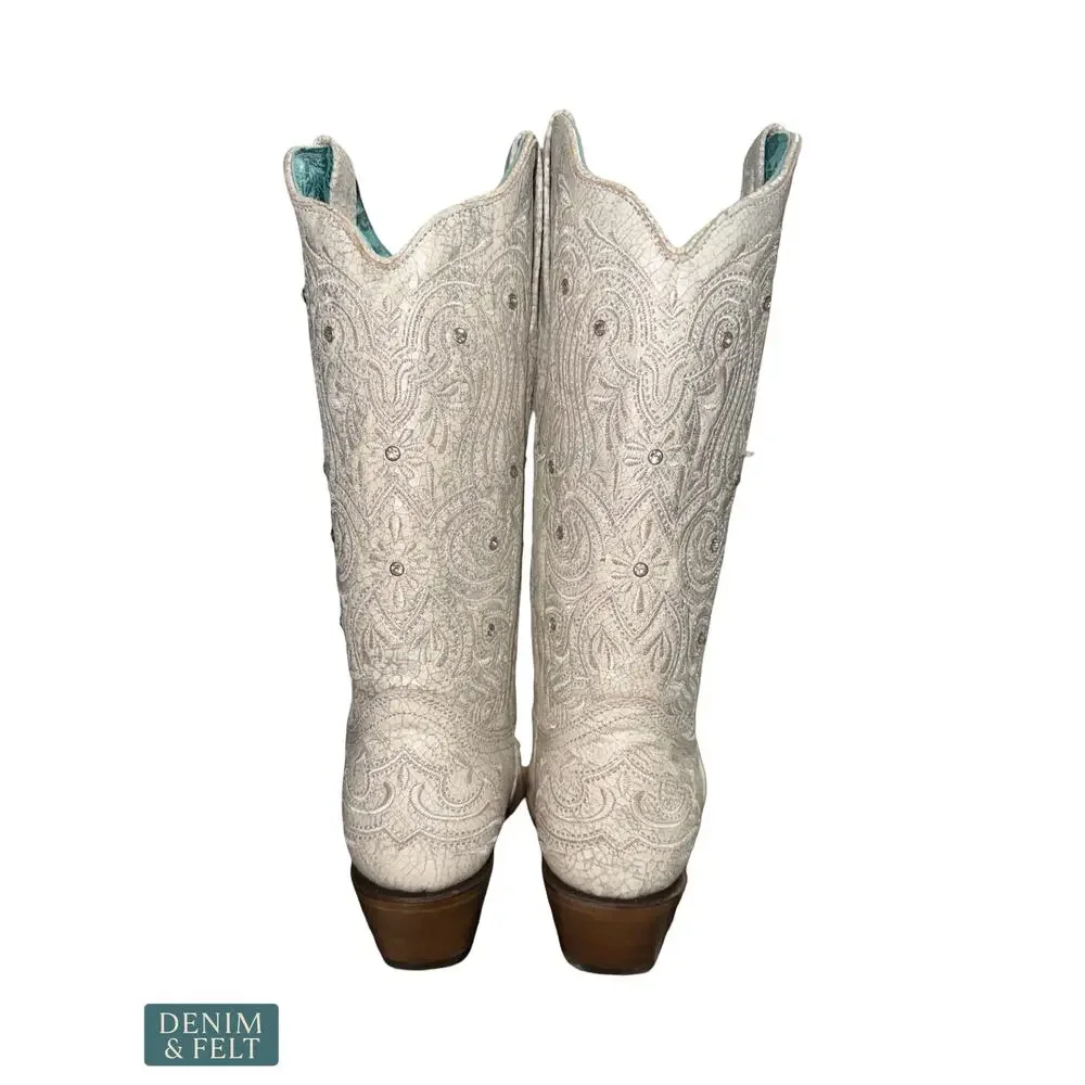 NEW‎ Corral White Crystal Embroidered Western Boots Snip Toe Cowgirl Glam 11 M